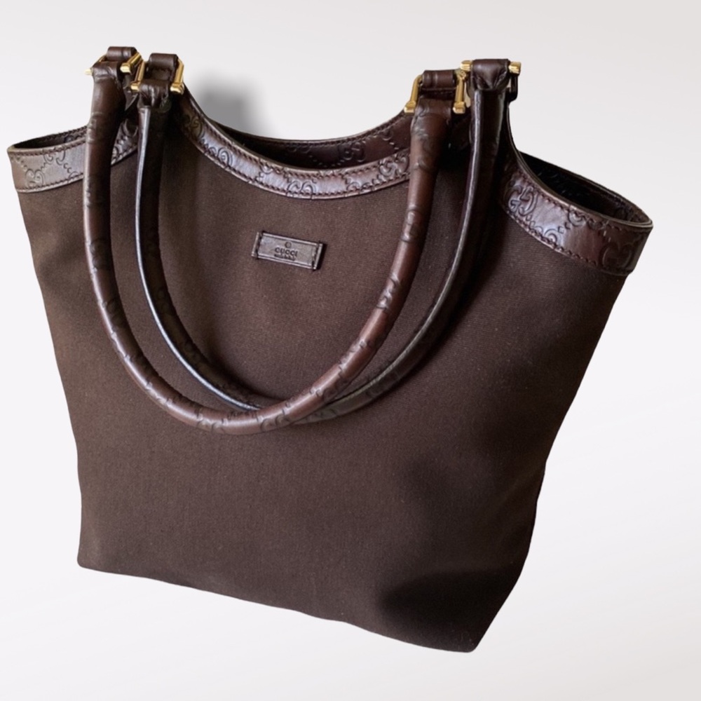 GUCCI Guccissima  Chocolate Brown Canvas/GG Leather HOBO Top Handle TOTE